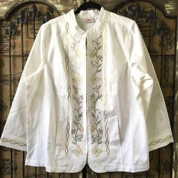 Quacker Factory Garden Fantasy Zip Front Mandarin Collar Stretch Jacket 3x - Picture 1 of 5